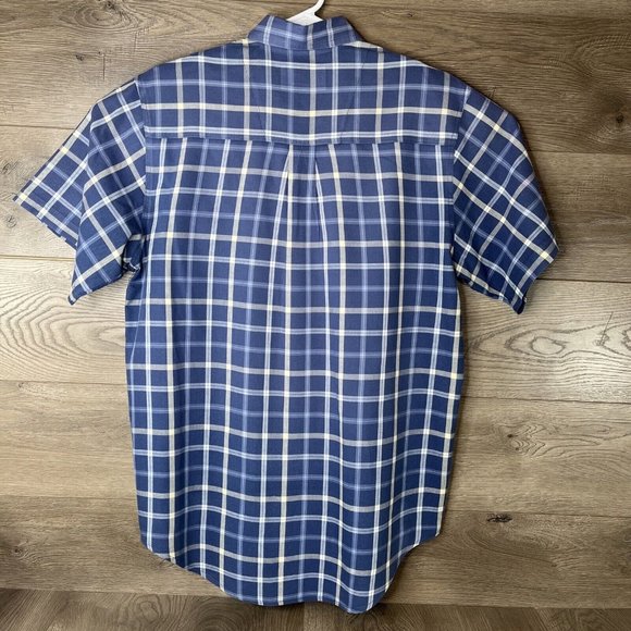 Wrangler Mens Button Down Shirt LG Blue Plaid Short Sleeve Rugged Wear Outdoors - Picture 7 of 10